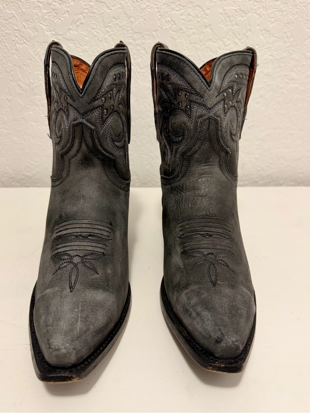 Dan Post Grey Leather short Cowboy Boots with Embroidered Detail